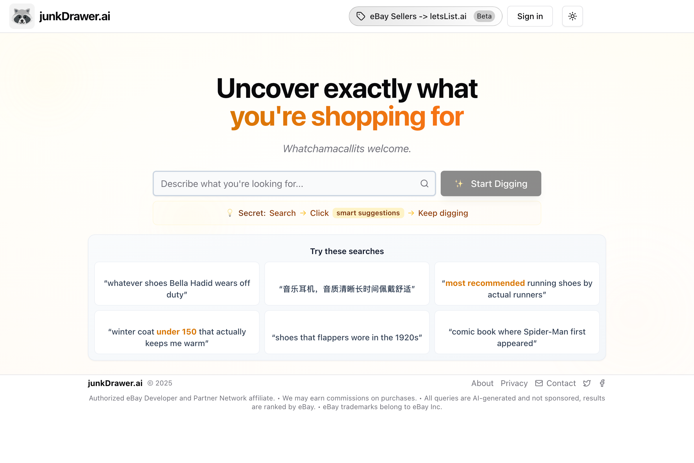 junkDrawer.ai Search interface